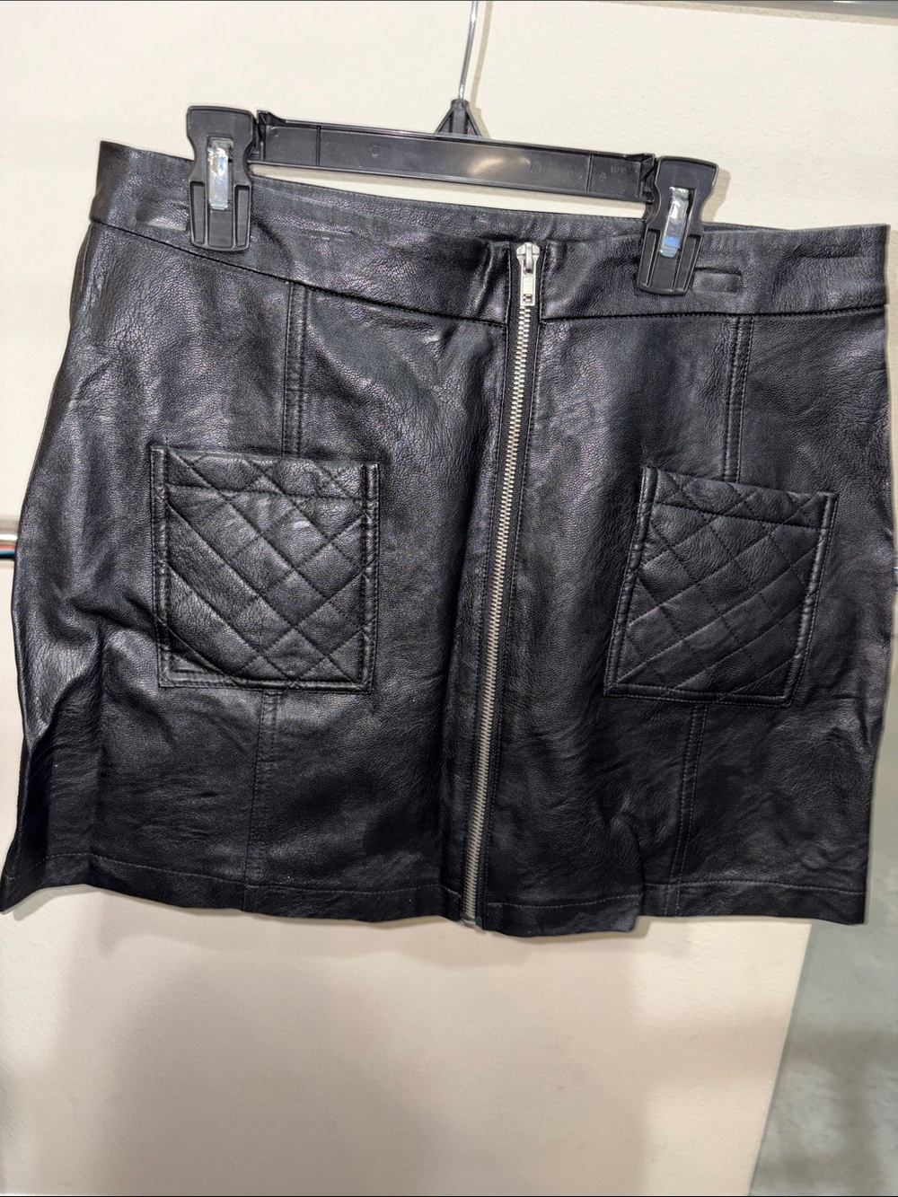 Jack by BB Dakota Black Quilted-Pocket Leather Mini Skirt